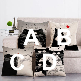 Cushion Cover SET Cotton Linen Throw Pillow, lovely cat design