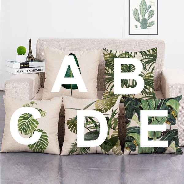 Cushion Cover SET Cotton Linen Throw Pillow,Green Leaves - LiYiFabrics