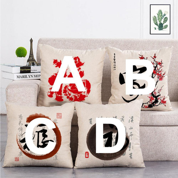 Cushion Cover SET Cotton Linen Throw Pillow,Chinese Fu Style - LiYiFabrics