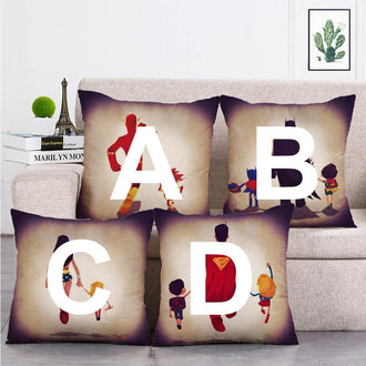 Cushion Cover SET Cotton Linen Throw Pillow, Super Heroes painted