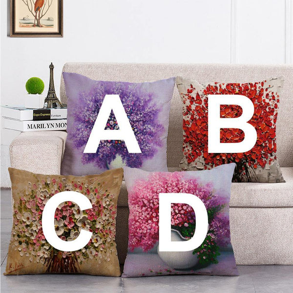 Cushion Cover SET Cotton Linen Throw Pillow,Oil Painted Flowers - LiYiFabrics