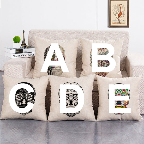 Cushion Cover SET Cotton Linen Throw Pillow, Skulls - LiYiFabrics