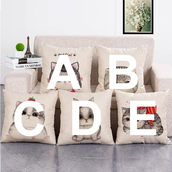 Cushion Cover SET Cotton Linen Throw Pillow, lovely cat - LiYiFabrics