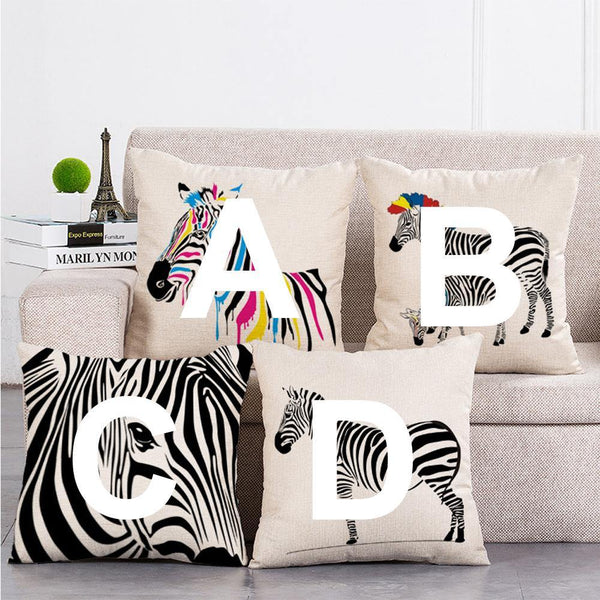 Cushion Cover SET Cotton Linen Throw Pillow, Zebra - LiYiFabrics