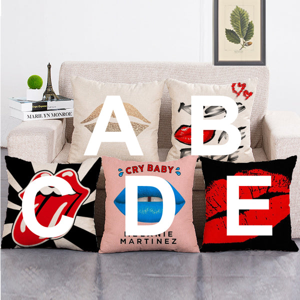 Cushion Cover SET Cotton Linen Throw Pillow,Lips - LiYiFabrics