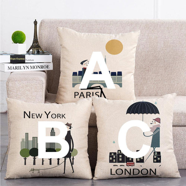 Cushion Cover SET Cotton Linen Throw Pillow, NewYork design - LiYiFabrics
