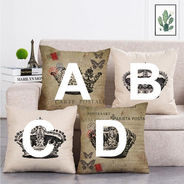Cushion Cover SET Cotton Linen Throw Pillow,Crown style - LiYiFabrics