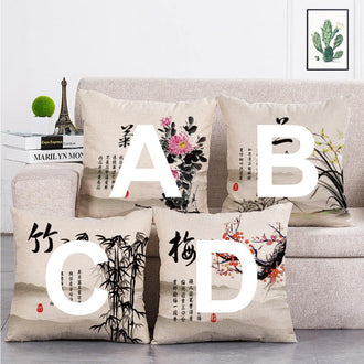 Cushion Cover SET Cotton Linen Throw Pillow, Chrysanthemum Patterns