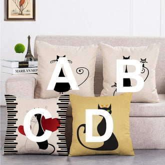 Cushion Cover SET Cotton Linen Throw Pillow,Black Cats style