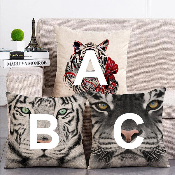 Cushion Cover SET Cotton Linen Throw Pillow, Tiger style - LiYiFabrics