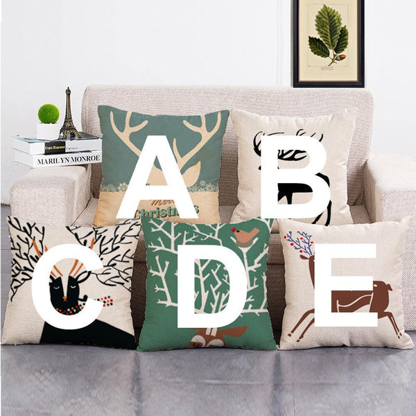 Cushion Cover SET Cotton Linen Throw Pillow, Painted Deers - LiYiFabrics