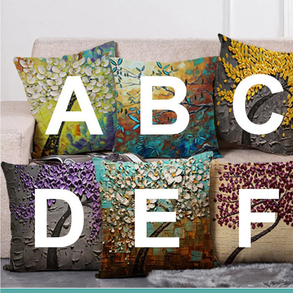 Cushion Cover SET Cotton Linen Throw Pillow, Oil Painting Style - LiYiFabrics