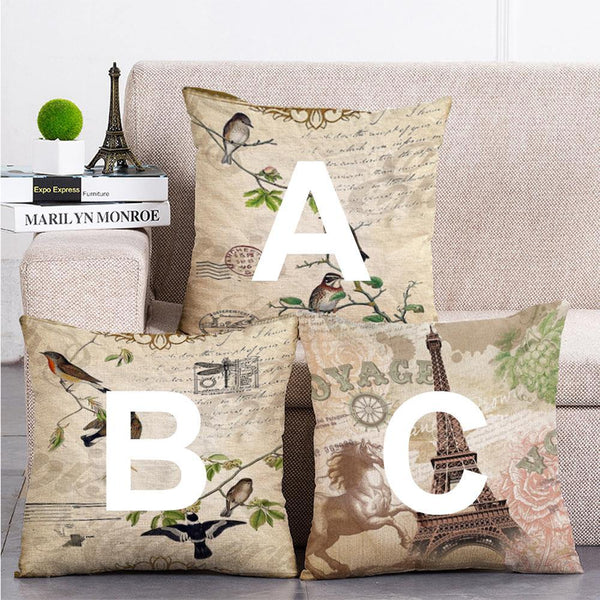 Cushion Cover SET Cotton Linen Throw Pillow, Bird design - LiYiFabrics