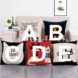 Cushion Cover SET Cotton Linen Throw Pillow, cartoon cat design