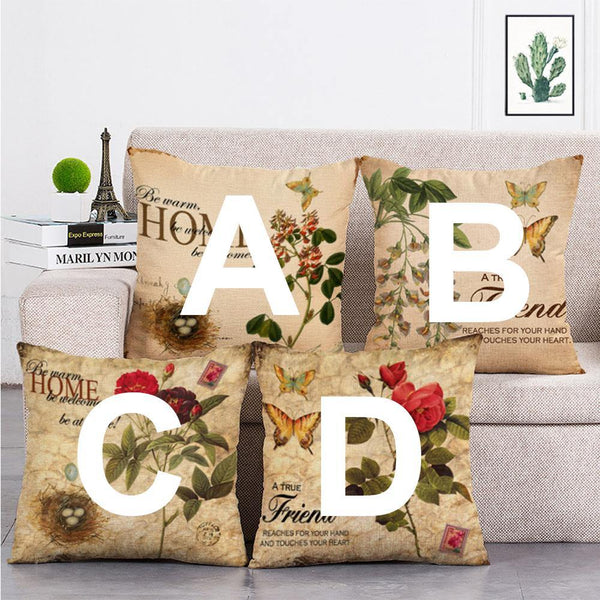Cushion Cover SET Cotton Linen Throw Pillow, Butterfly style - LiYiFabrics