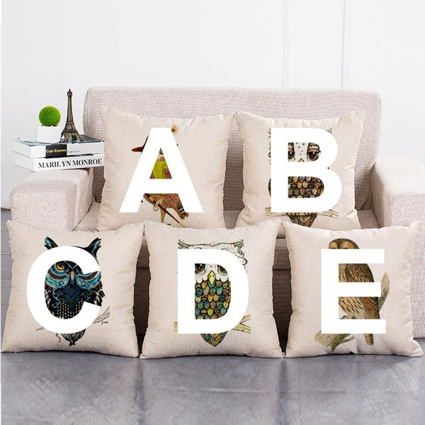 Cushion Cover SET Cotton Linen Throw Pillow, Owls - LiYiFabrics