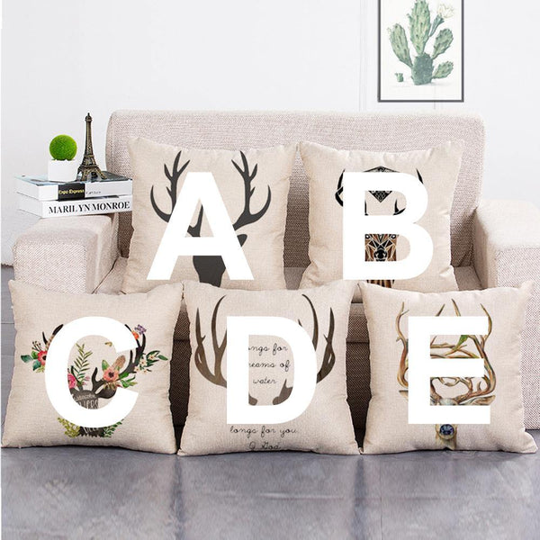 Cushion Cover SET Cotton Linen Throw Pillow, Deer - LiYiFabrics