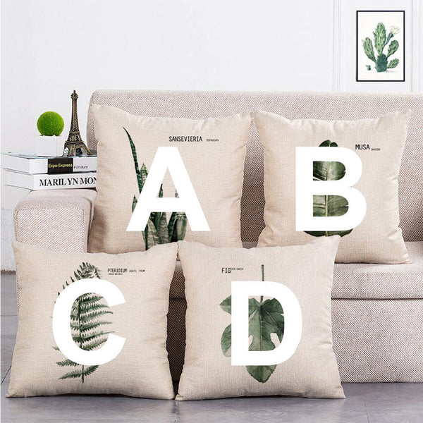 Cushion Cover SET Cotton Linen Throw Pillow, Green Plants - LiYiFabrics