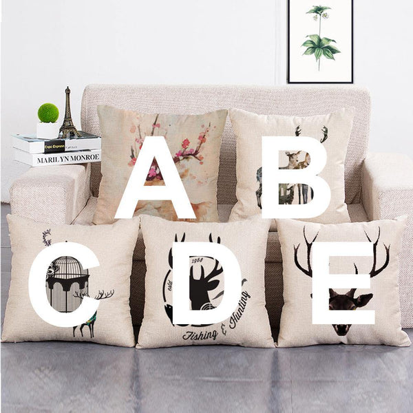 Cushion Cover SET Cotton Linen Throw Pillow, Painted Deers - LiYiFabrics