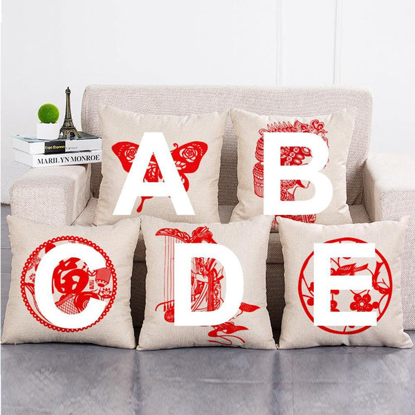 Cushion Cover SET Cotton Linen Throw Pillow, Paper-cut Style - LiYiFabrics