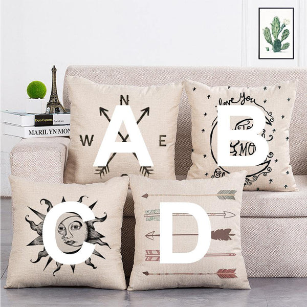 Cushion Cover SET Cotton Linen Throw Pillow, Arrows design - LiYiFabrics