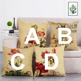 Cushion Cover SET Cotton Linen Throw Pillow, Flowers painted