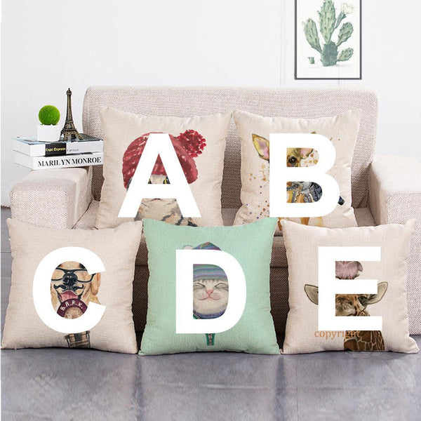Cushion Cover SET Cotton Linen Throw Pillow, Animals design - LiYiFabrics