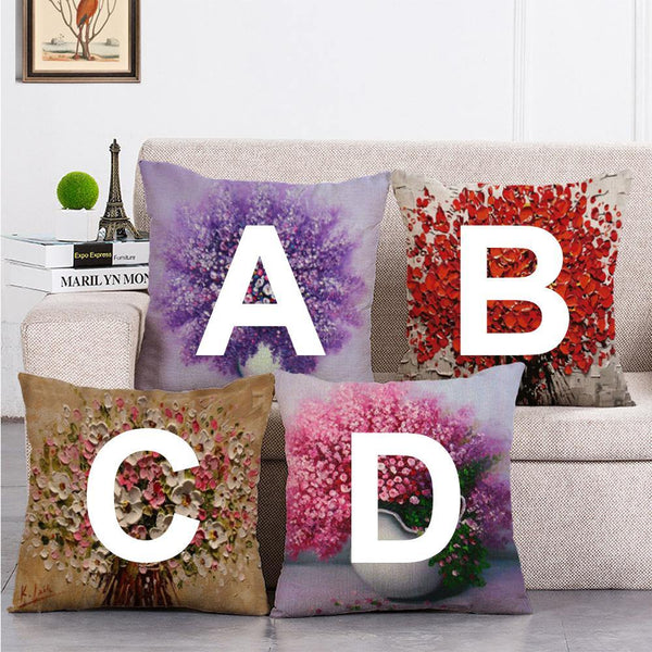 Cushion Cover SET Cotton Linen Throw Pillow,Oil Painted Flowers style - LiYiFabrics