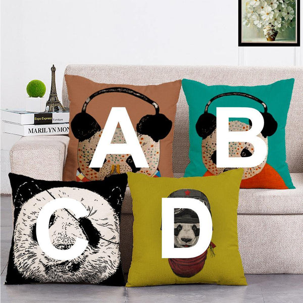 Cushion Cover SET Cotton Linen Throw Pillow, Panda - LiYiFabrics