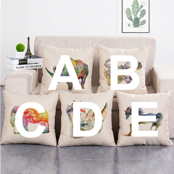 Cushion Cover SET Cotton Linen Throw Pillow,Painted Animals - LiYiFabrics