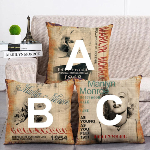 Cushion Cover SET Cotton Linen Throw Pillow,Marilyn Monroe design - LiYiFabrics