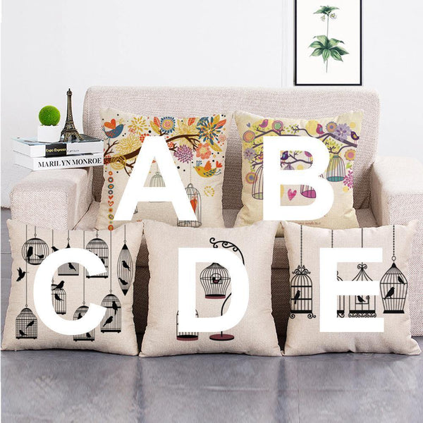 Cushion Cover SET Cotton Linen Throw Pillow, Bird Cage design - LiYiFabrics