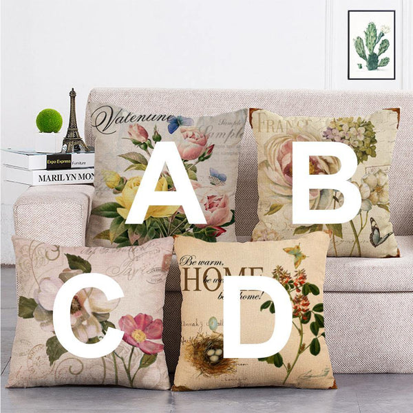 Cushion Cover SET Cotton Linen Throw Pillow, Flowers - LiYiFabrics