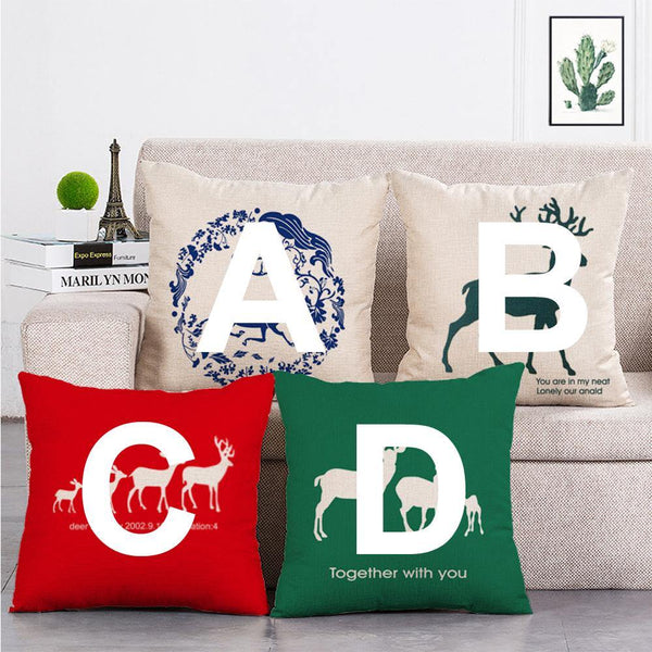 Cushion Cover SET Cotton Linen Throw Pillow,deers painted - LiYiFabrics