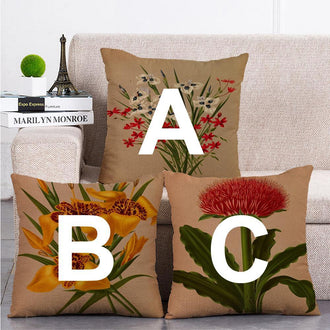 Cushion Cover SET Cotton Linen Throw Pillow,Flowers style