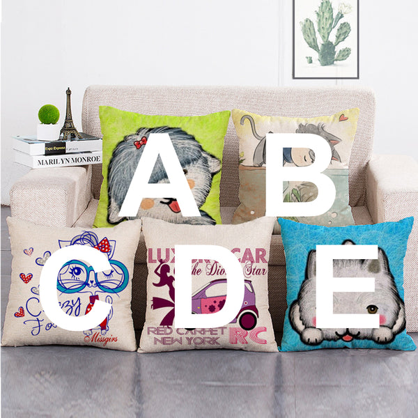 Cushion Cover SET Cotton Linen Throw Pillow,Cartoon Doggy design - LiYiFabrics