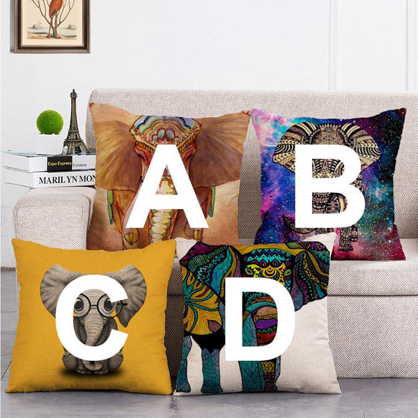 Cushion Cover SET Cotton Linen Throw Pillow,Elephonts painted - LiYiFabrics