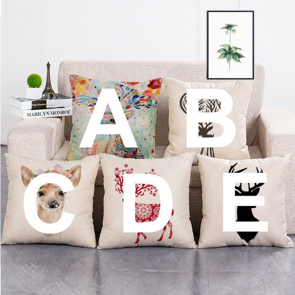 Cushion Cover SET Cotton Linen Throw Pillow,Painted Deers - LiYiFabrics