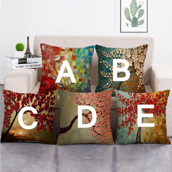 Cushion Cover Cotton & Linen Throw Pillow - Oil Painting Style,Trees - LiYiFabrics
