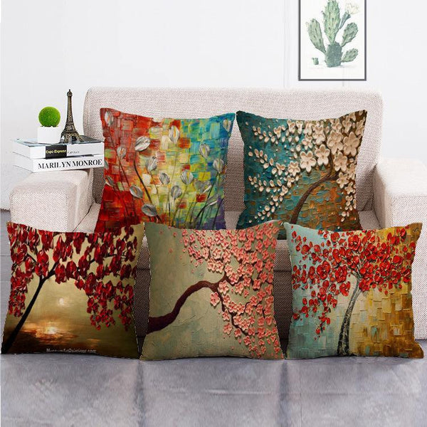 Cushion Cover Cotton & Linen Throw Pillow - Oil Painting Style,Trees - LiYiFabrics
