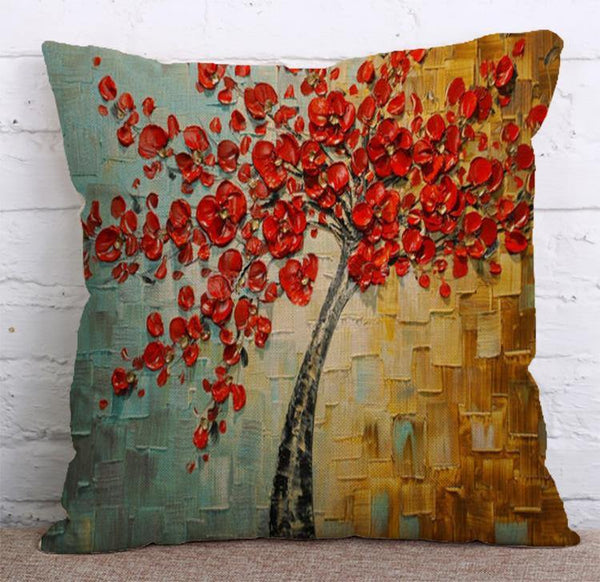 Cushion Cover Cotton & Linen Throw Pillow - Oil Painting Style,Trees - LiYiFabrics