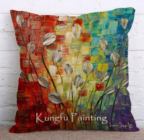 Cushion Cover Cotton & Linen Throw Pillow - Oil Painting Style,Trees - LiYiFabrics