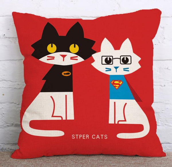 Cushion Cover SET Cotton Linen Throw Pillow, cartoon cat design - LiYiFabrics