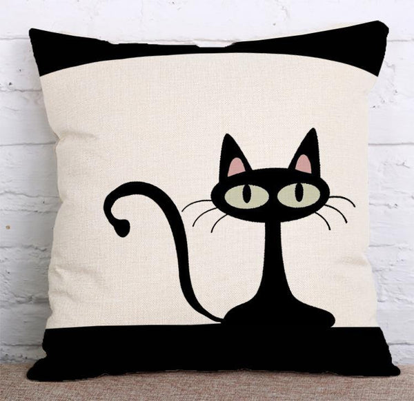 Cushion Cover SET Cotton Linen Throw Pillow, cartoon cat design - LiYiFabrics