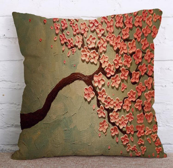 Cushion Cover Cotton & Linen Throw Pillow - Oil Painting Style,Trees - LiYiFabrics