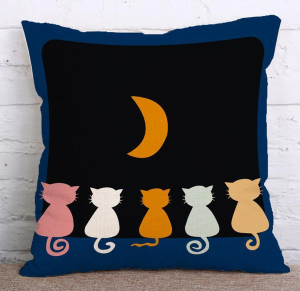 Cushion Cover SET Cotton Linen Throw Pillow, cartoon cat design - LiYiFabrics