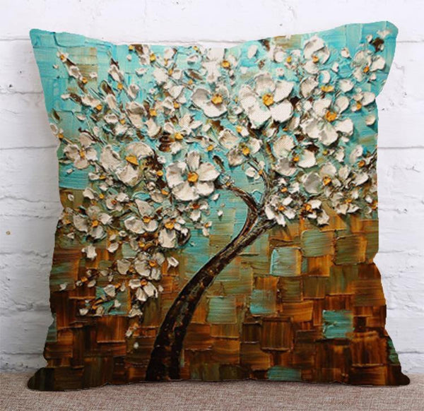 Cushion Cover SET Cotton Linen Throw Pillow, Oil Painting Style - LiYiFabrics
