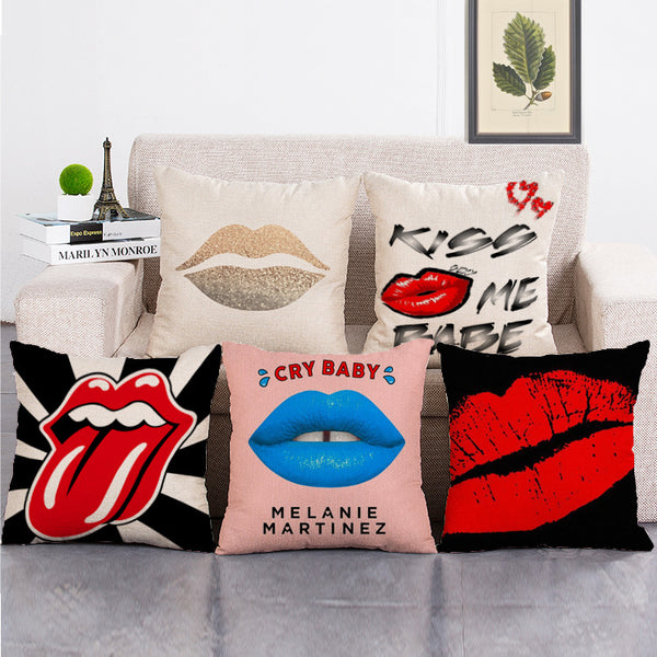 Cushion Cover SET Cotton Linen Throw Pillow,Lips - LiYiFabrics