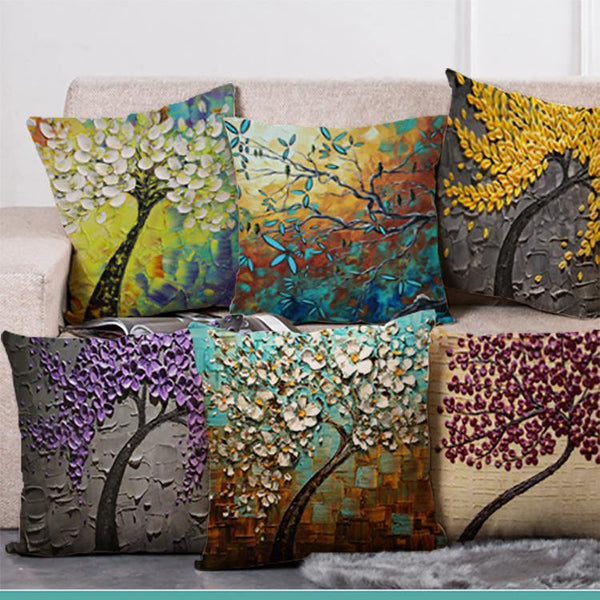 Cushion Cover SET Cotton Linen Throw Pillow, Oil Painting Style - LiYiFabrics