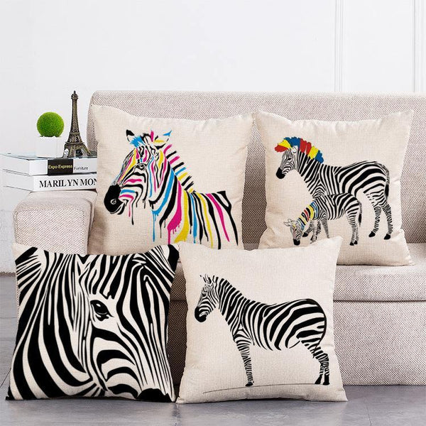 Cushion Cover SET Cotton Linen Throw Pillow, Zebra - LiYiFabrics